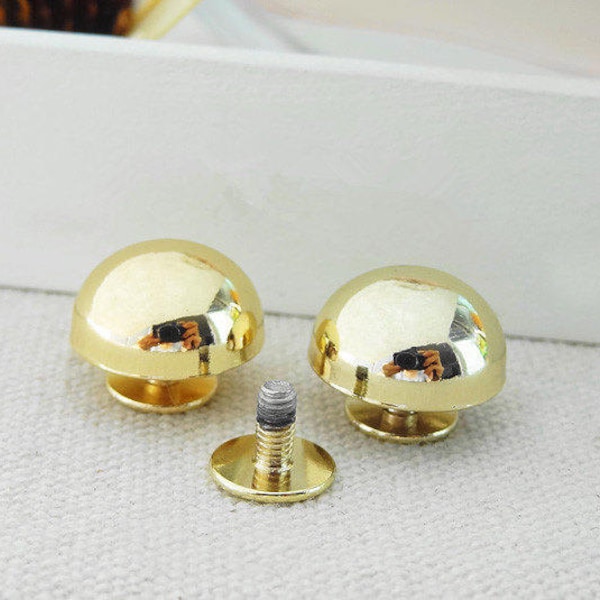 4 ensembles 15mm Copper Mushroom Rivet Studs Spikes, Gold Screwback Studs, Ball Rivet Studs, Purse Nail, Cap Screw Studs, New Replacement Studs