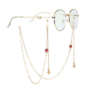 10 Colors Glass Glasses Chain, Star Sunglasses Chain, Tassel Glasses Chain, Charms Pendant Drop, Gold Eyewear Chain, Gemstone Eyeglass Chain image 3