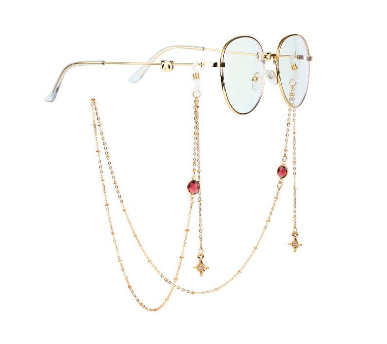 10 Colors Glass Glasses Chain, Star Sunglasses Chain, Tassel Glasses Chain, Charms Pendant Drop, Gold Eyewear Chain, Gemstone Eyeglass Chain image 3