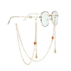 10 Colors Glass Glasses Chain, Star Sunglasses Chain, Tassel Glasses Chain, Charms Pendant Drop, Gold Eyewear Chain, Gemstone Eyeglass Chain Brown