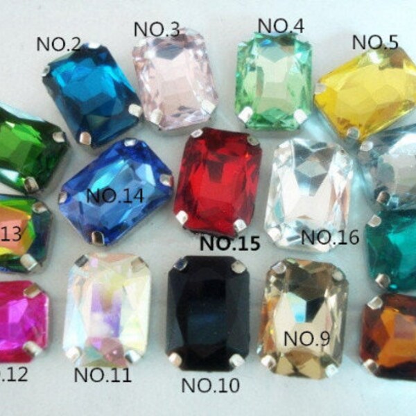 20Pc 16 Couleurs 10x14mm Bling Octagon En forme de cristaux de verre Coudre sur griffe Prong Stones Decoden Cabochon Bijoux Making Gem DIY Shoes Dress Hair