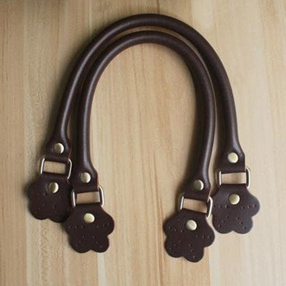 A pair of Leather Bag Handles 42cm Handbag Handle Flower End Etsy