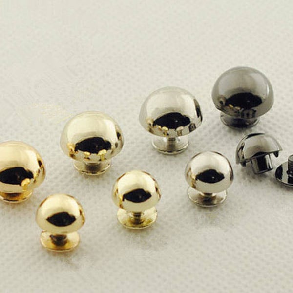 5 ensembles 10mm Copper Mushroom Rivet Studs Spikes, Gold Screwback Studs, Ball Suitcase Studs, Purse Nail, Cap Screw Studs, Replacement Studs