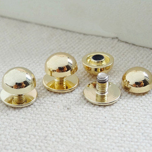 5 Ensembles 8mm Copper Mushroom Rivet Studs Spikes, Gold Screwback Studs, Ball Rivet Studs, Purse Nail, Cap Screw Studs, New Replacement Studs