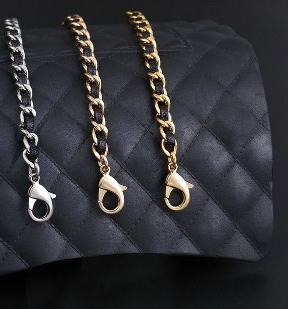 8mm 24K Gold Plated Bag Chain, Copper and Caviar Leather Purse Strap Chain,  Shoulder Bag Handle, for Crossbody Handbag, Finished Metal Chain 