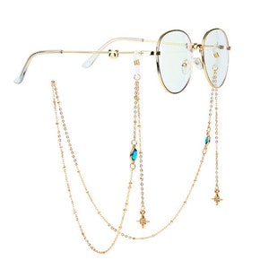 10 Colors Glass Glasses Chain, Star Sunglasses Chain, Tassel Glasses Chain, Charms Pendant Drop, Gold Eyewear Chain, Gemstone Eyeglass Chain Blue