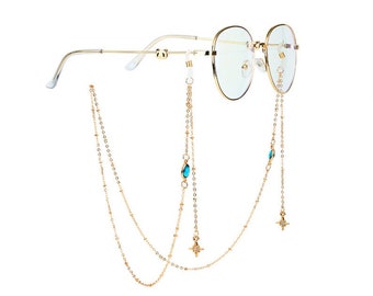 10 Colors Glass Glasses Chain, Star Sunglasses Chain, Tassel Glasses Chain, Charms Pendant Drop, Gold Eyewear Chain, Gemstone Eyeglass Chain