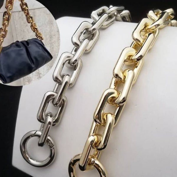 23mm Width High Quality Metal Purse Chain Strap, Gold Handle Chain, Chunky Bag Strap, Silver Chain Strap with O Rings Clasps, Handbag Strap