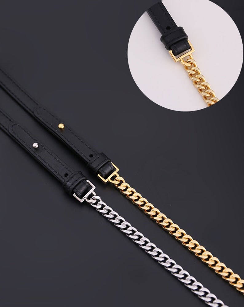 Black Leather Purse Chain Strap Full Copper Bag Handle Etsy