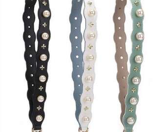 4cm (1.6") Width, 90cm(35") Length, Colorful Leather Purse Strap, Metal Stud Crossbody Strap, Pearl Bag Handle, Shoulder Handbag Strap Chain