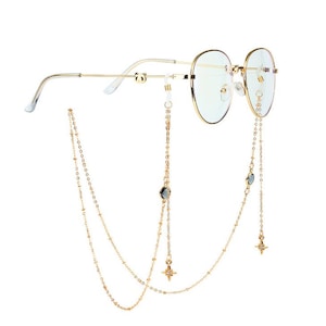 10 Colors Glass Glasses Chain, Star Sunglasses Chain, Tassel Glasses Chain, Charms Pendant Drop, Gold Eyewear Chain, Gemstone Eyeglass Chain Black