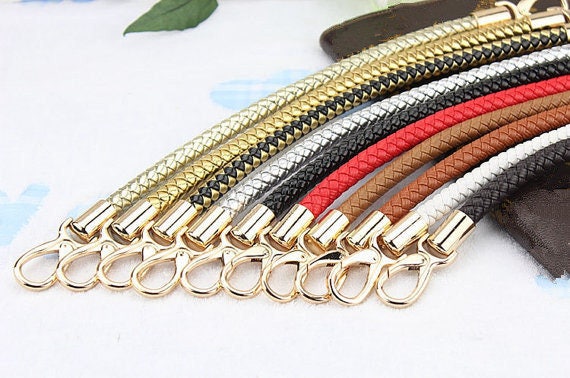 1 Pair Woven Leather Purse Strap, Metal Clasps Bag Strap, Shoulder Purse  Round Handle, Braided Hand Strap, Leather Belt Buckle, Tote Chain