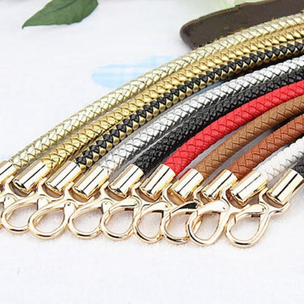 1 Pair Woven Leather Purse Strap, Metal Clasps Bag Strap, Shoulder Purse Round Handle, Braided Hand Strap, Leather Belt Buckle, Tote Chain