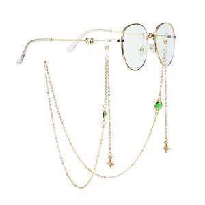 10 Colors Glass Glasses Chain, Star Sunglasses Chain, Tassel Glasses Chain, Charms Pendant Drop, Gold Eyewear Chain, Gemstone Eyeglass Chain Green