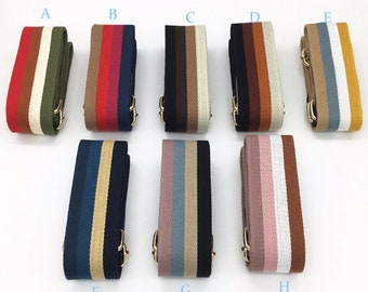 5cm (2")Width, Adjustable 33"-53", Solid Cotton Striped Webbing Shoulder Purse Strap, Crossbody Bag Chain, Handbag Handle, High Quality