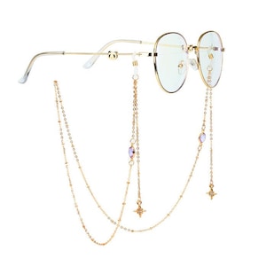 10 Colors Glass Glasses Chain, Star Sunglasses Chain, Tassel Glasses Chain, Charms Pendant Drop, Gold Eyewear Chain, Gemstone Eyeglass Chain Purple
