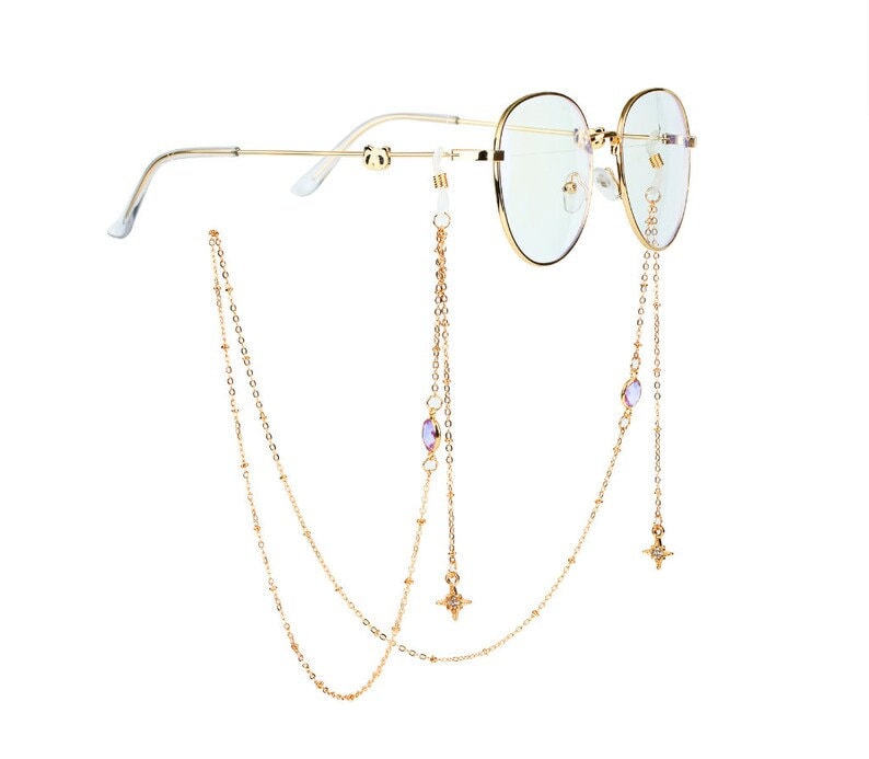 10 Colors Glass Glasses Chain, Star Sunglasses Chain, Tassel Glasses Chain, Charms Pendant Drop, Gold Eyewear Chain, Gemstone Eyeglass Chain Purple