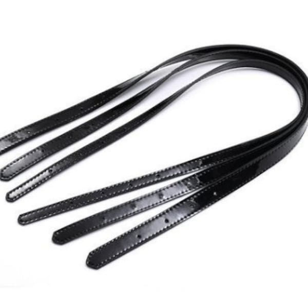 1Pair 28" Length, 0.5"/0.6"/0.7" Wide, Black Genuine Patent Leather Purse Handle, Shoulder Bag Strap Chain, Crossbody Handbag Chain Strap