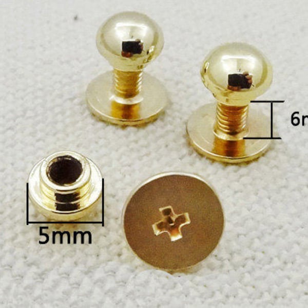 4 ensembles 5mm Copper Rivet Studs Spikes, Gold Screwback Studs, Fastener Cap Screw, Fixed Purse Nail, Ball Screw Stud, Replacement Round Studs