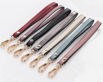 Replacement Genuine Leather Wrist Strap Purse Chain, Golden Clasp Clutch Bag Chain,Fashion Handle Wristlet Purse Pouch CLIP-ON Wallet Chain