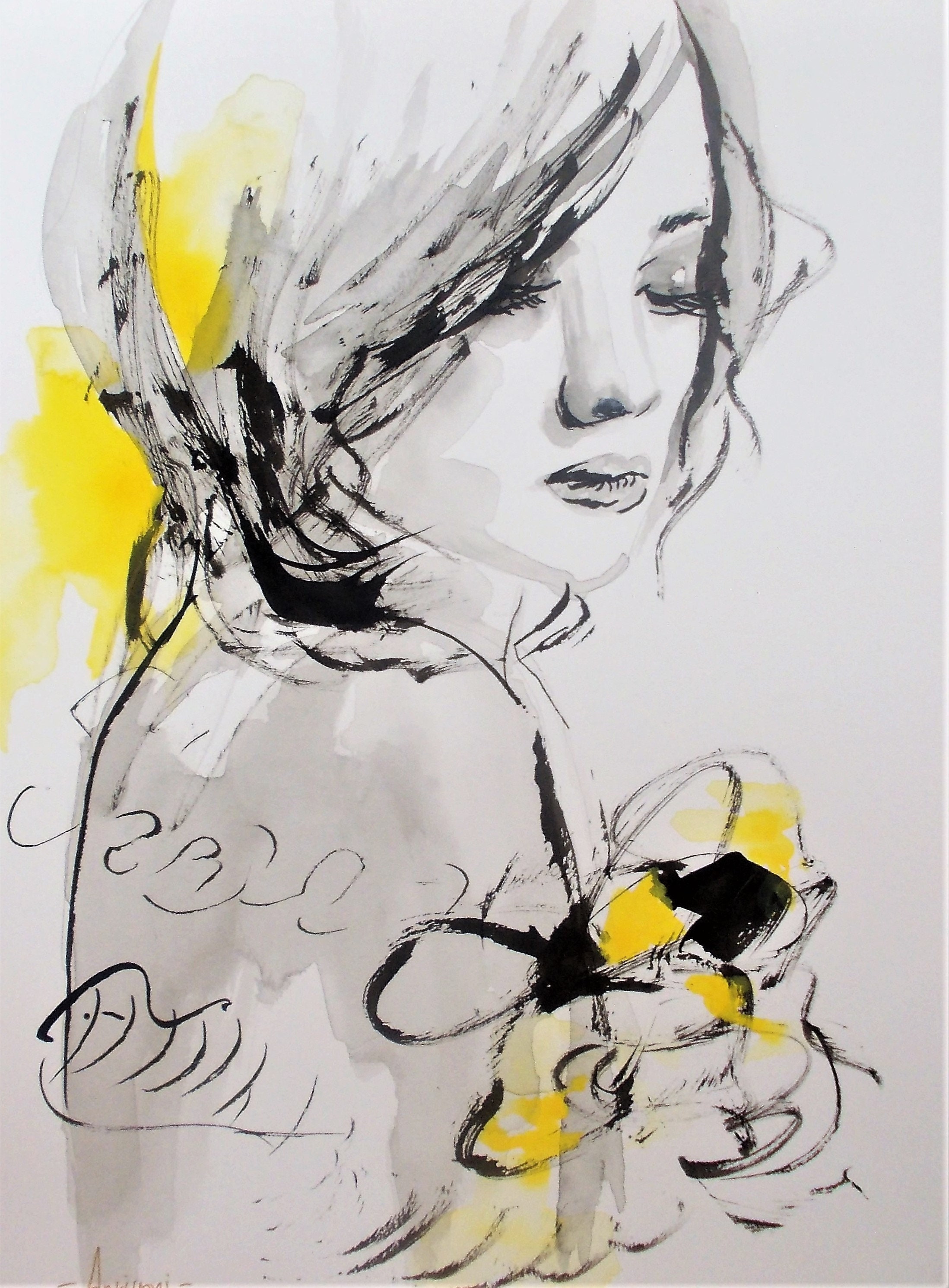 Woman drawing,figurative drawing,woman ink drawing,black and white drawing,drawing wall art,drawing wall decor,abstract drawing figure,ink