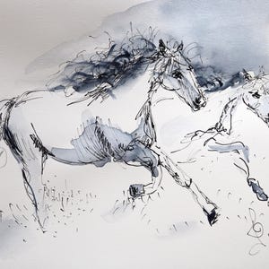 Pintura de caballo, caballo original, cabeza de caballo, caballo abstracto, arte animal, dibujo de caballo, retrato de caballo, caballo expresivo, caballo al galope, dos caballos