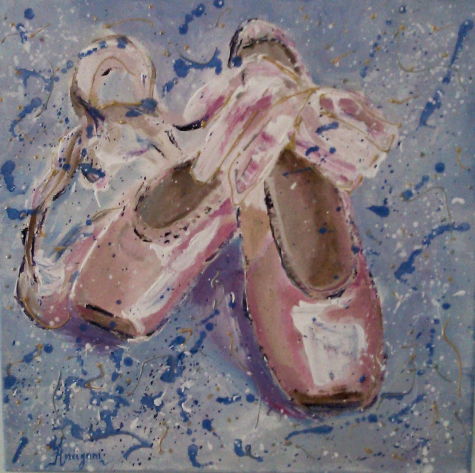 original acrylic painting,ballet shoes,ballet art,12x12,square,small,pointe shoes,girls nursery wall art,baby girl nursery wall