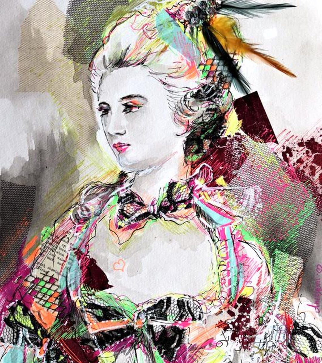 Pop Rococo Marie Antoinette Wall Art Marie Antoinette Pop Art Rococo Drawing ...