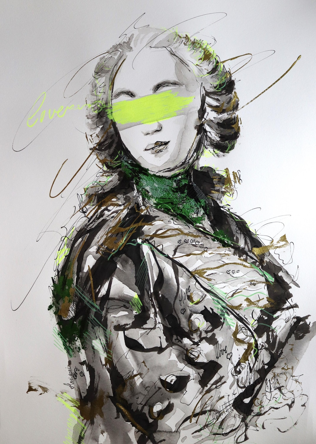 Ink Drawing Original Face Drawing Altered Art Portrait Drawing Black ...