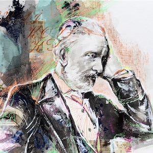Pyotr Ilyich Tchaikovsky dipinto su carta, inchiostro e tecnica mista, pittura del compositore,