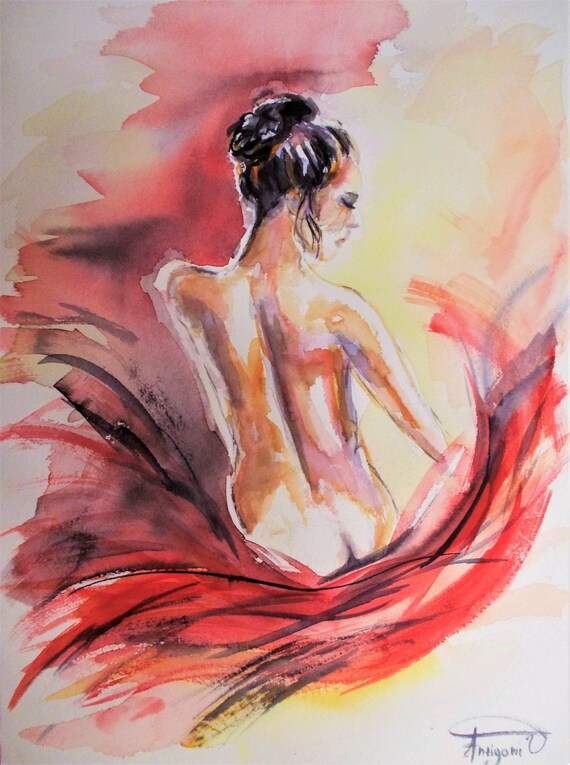 Peinture Nu Peinture Aquarelle Nu Femme Dos Nu Peinture Etsy