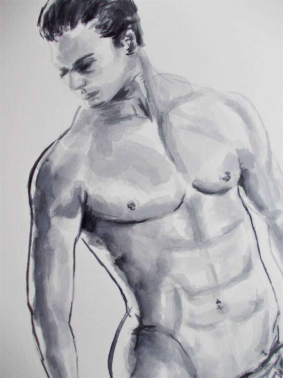 Ursprungliche Aktmalerei Akt Aquarell Aquarell Mann Nackten Etsy