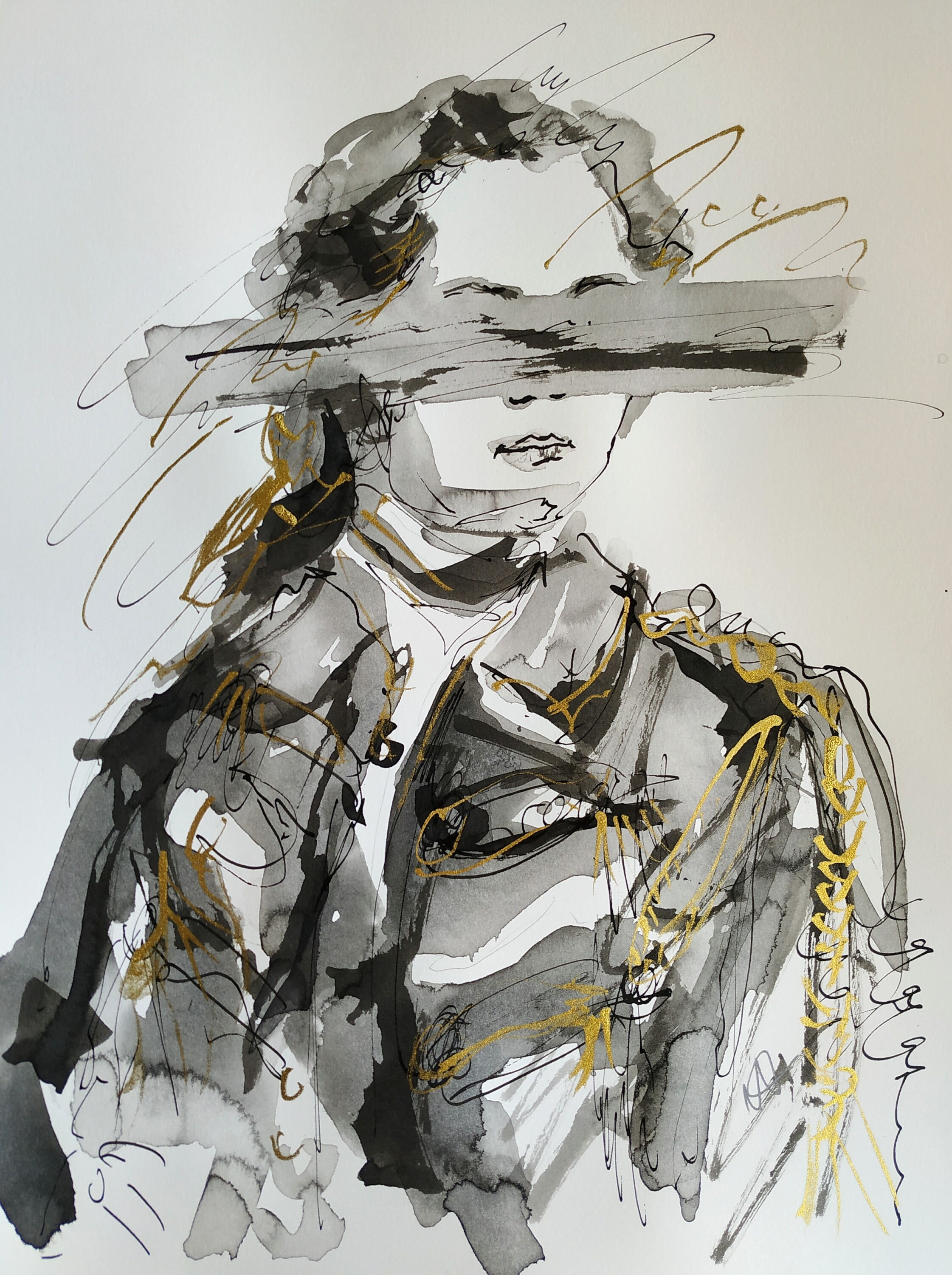 Ink Drawing Original Face Drawing Altered Art Portrait Drawing Black ...