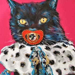Portrait de chat, peinture animalière originale, tête d'animal drôle d'animal, art unique, art bitcoin, peinture crypro, chat drôle, art de chat noir