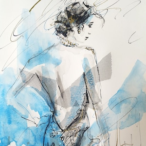 Desenho de mulher, desenho figurativo, desenho de tinta de mulher, pintura de mulher em aquarela, arte em aquarela original, aquarela feminina, pintura romântica