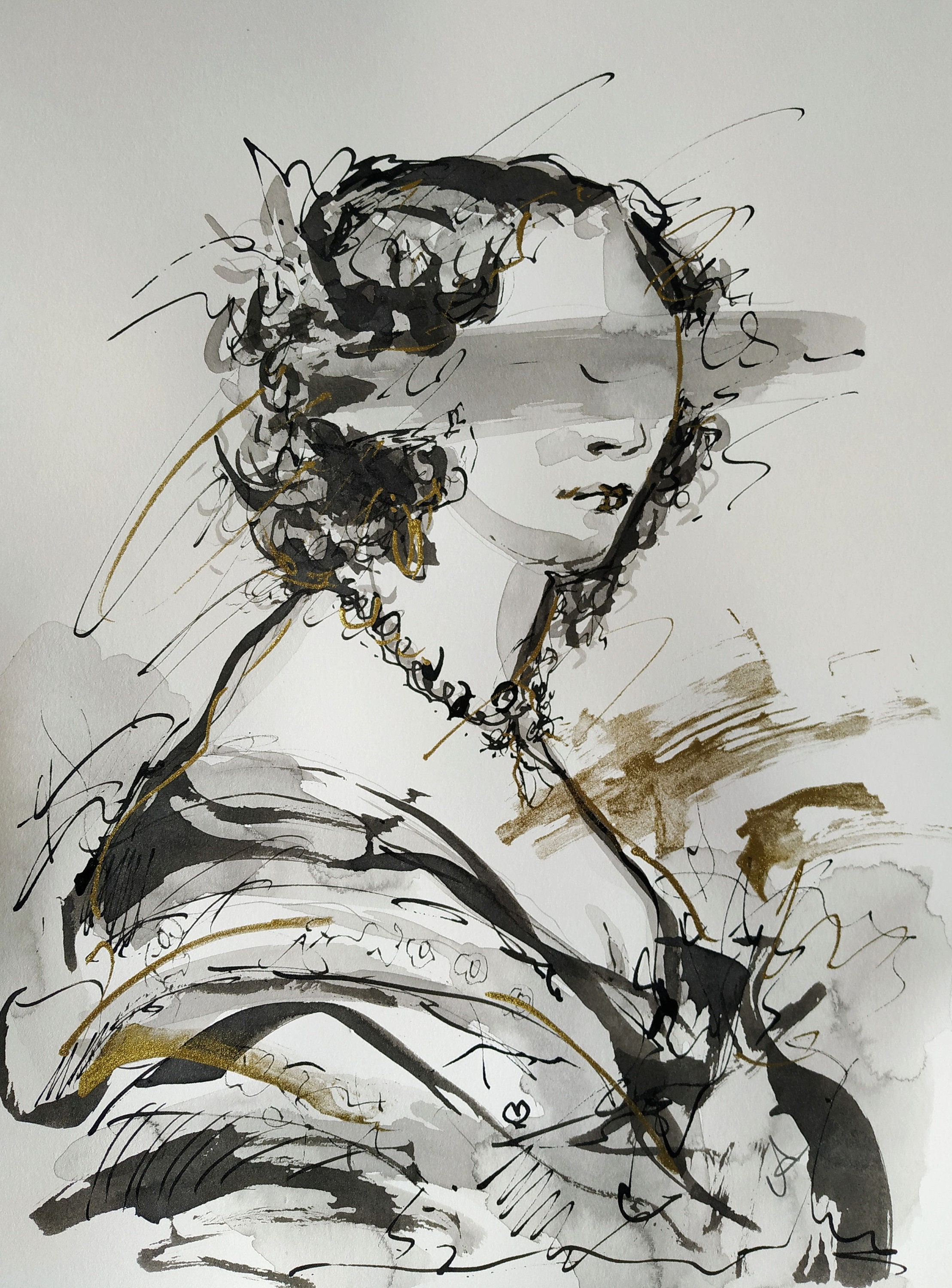 Ink Drawing Original Face Drawing Altered Art Portrait Drawing Black ...
