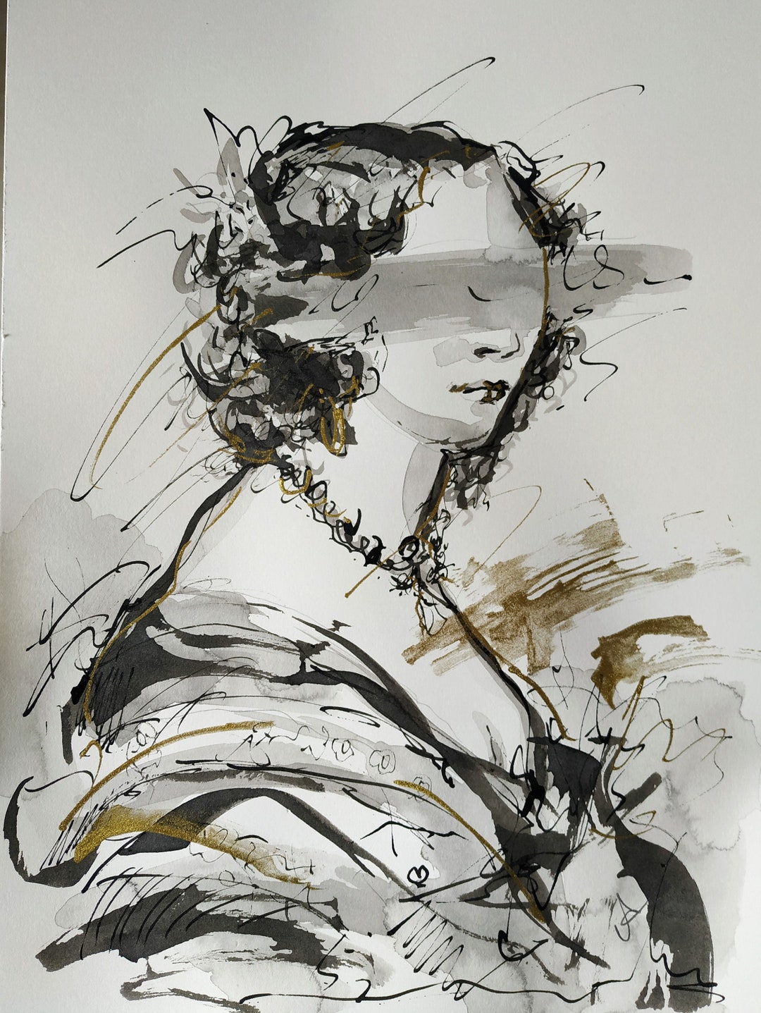 Ink Drawing Original Face Drawing Altered Art Portrait Drawing Black ...