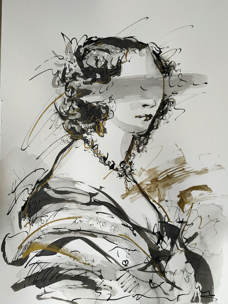 Ink Drawing Original Face Drawing Altered Art Portrait Drawing Black ...