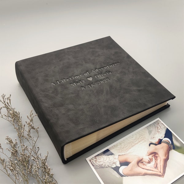 Slip in Photo Album, Personalized PU Leather Album with sleeves, Memory Book, A life time of adventures