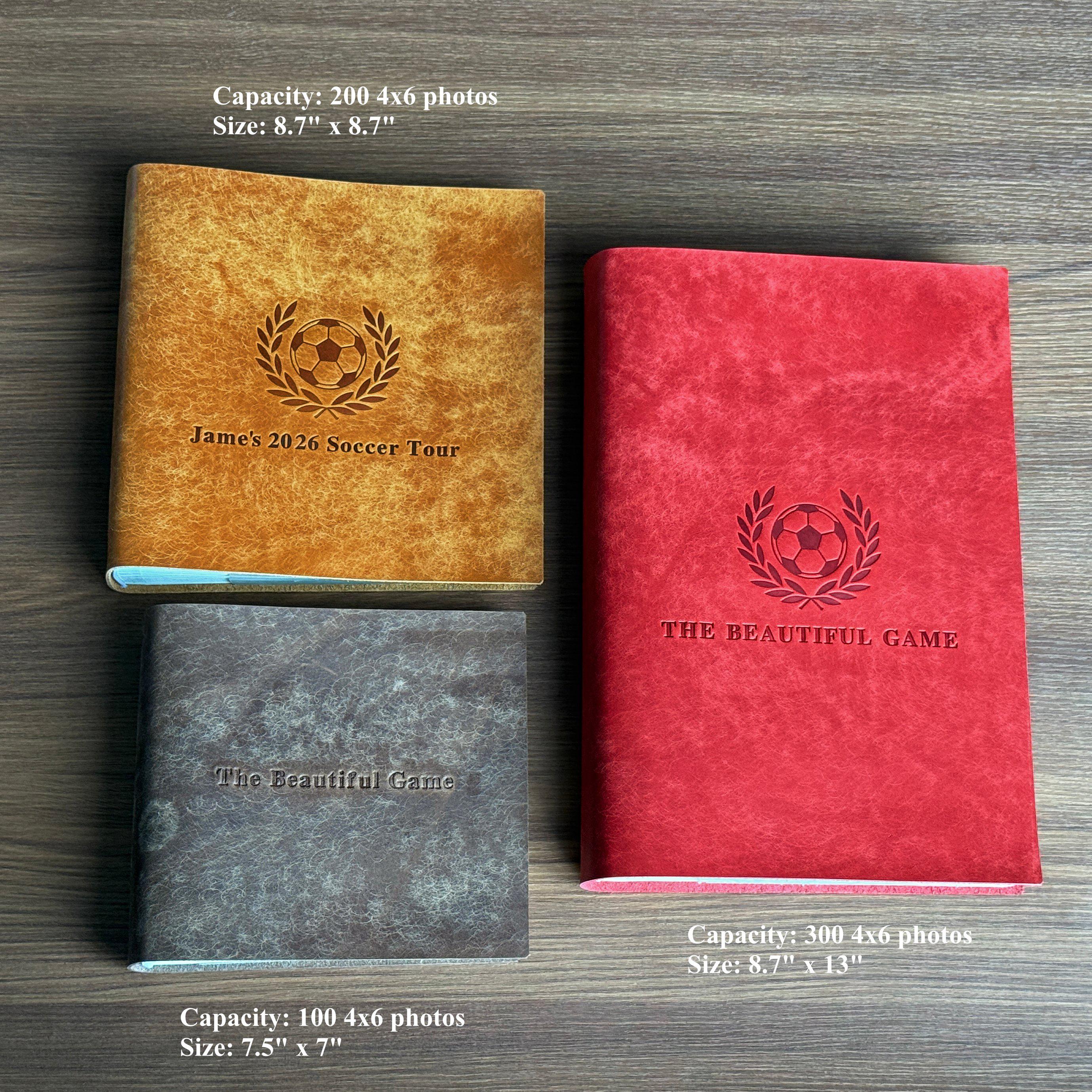 Personalized Soccer Tour Photo Album, Leather Memory Book for