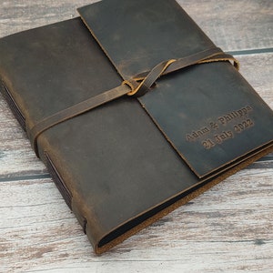 Custom leather photo album, Personalized Vintage style scrapbook