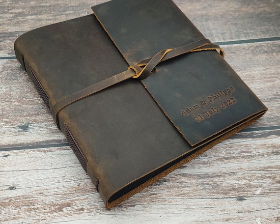 Leather Scrapbook Adventure Book 1th Anniversary Gift for Her and Him 