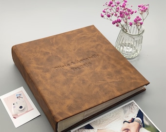 Personalized Leather Photo Album with Pockets, Slip in Album for 100/200/300 Photos, Custom gifts