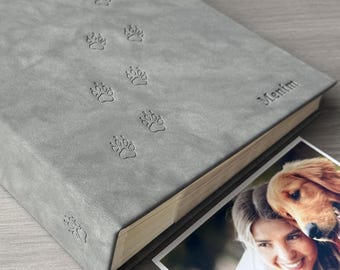 Álbum de fotos para animais de estimação, álbum personalizado para cães e gatos com fotos 4x6/5x7, diário fotográfico de bolso para memórias de animais de estimação, álbum de fotos com nome de pata em relevo