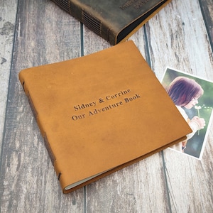 Vintage style photo album, Personalized leather wedding album, Our adventure book, Gift for him for her
