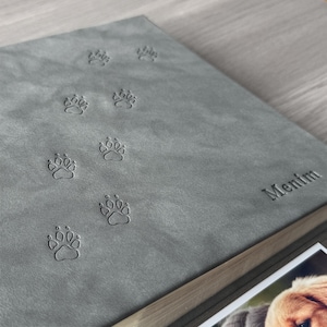 Dog Photo Album, Dog Memorial Album With Embossed Paw, PU Leather Pet Photo Album for 4x6 or 5x7 Photos, Photo Journal, Dog Lover Gift