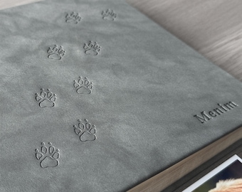 Álbum de fotos para cães, álbum memorial para cães com pata em relevo, álbum de fotos de couro PU para fotos de animais de estimação de 10x15 ou 13x18 cm, diário de fotos, presente para amantes de cães