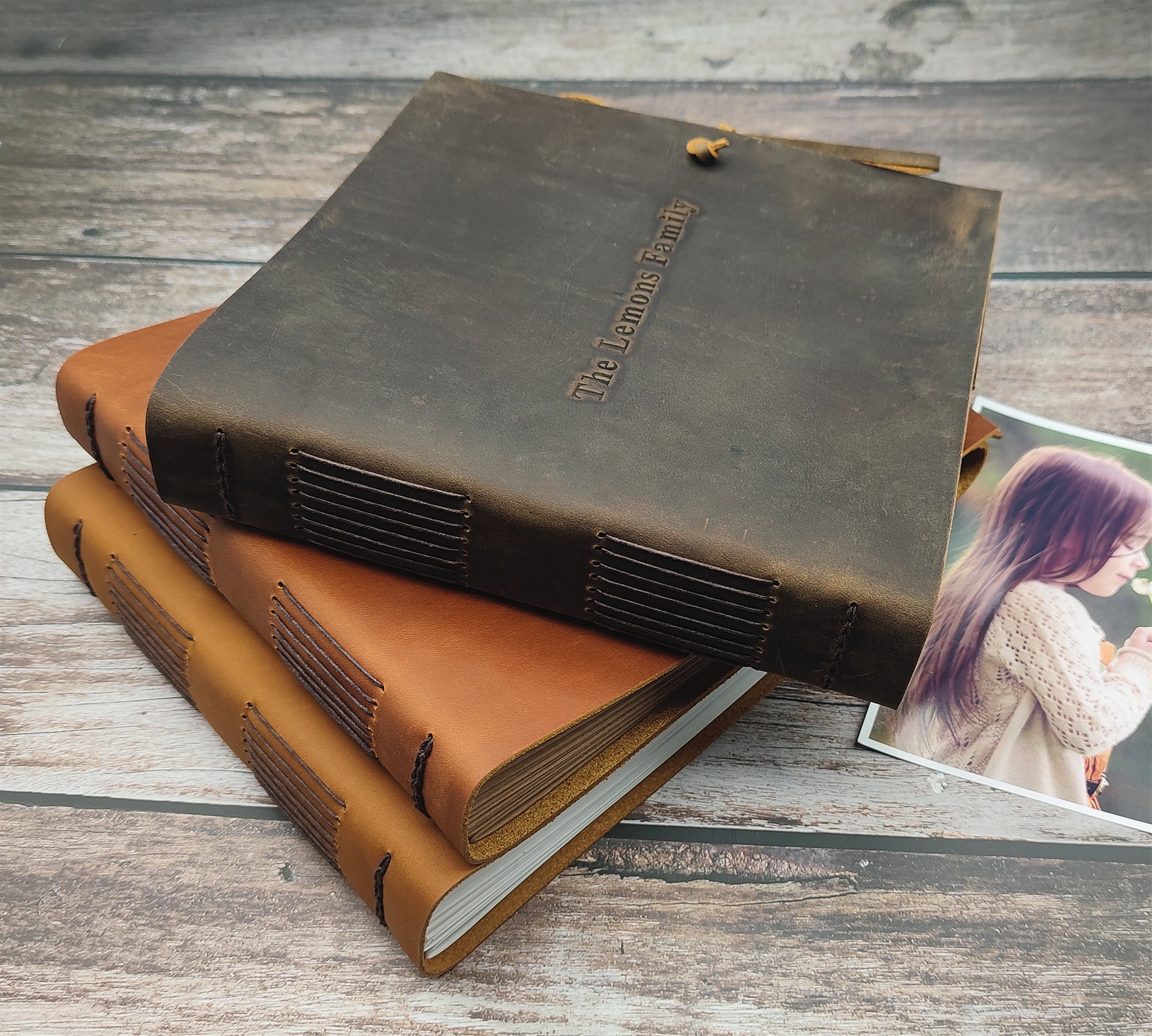 Leather Photo Album Scrap Book – Handcrafted Full Grain Buffalo Leather Scrapbook and Photo Albums for Photos W/leather Strap – Beautiful Handmade