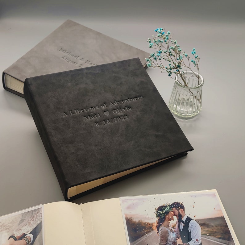 Slip in Photo Album, Personalized PU Leather Album with sleeves, Memory Book, A life time of adventures image 2