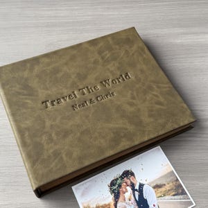 Personalized Photo Album Scrapbook, Travel the world adventure book, Honeymoon Travel Album, Anniversary gift for him and her